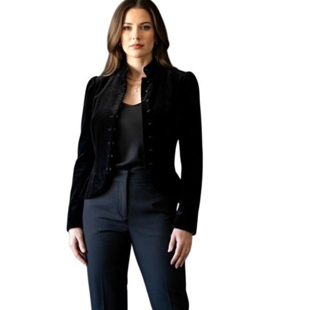 Vintage Ralph Lauren CHAPS Denim Black Velvet Collarless Blazer Size XL‎
